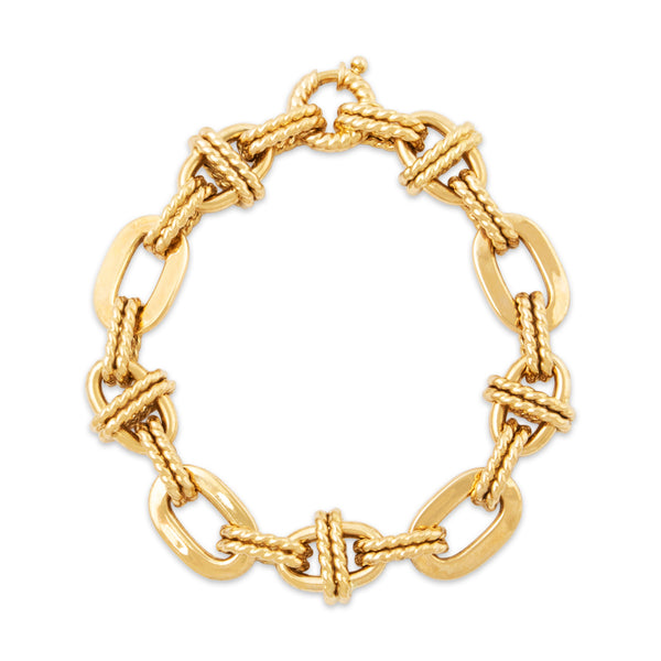 Vintage Italian 14k Yellow Gold Textured Cable Link Bracelet 7