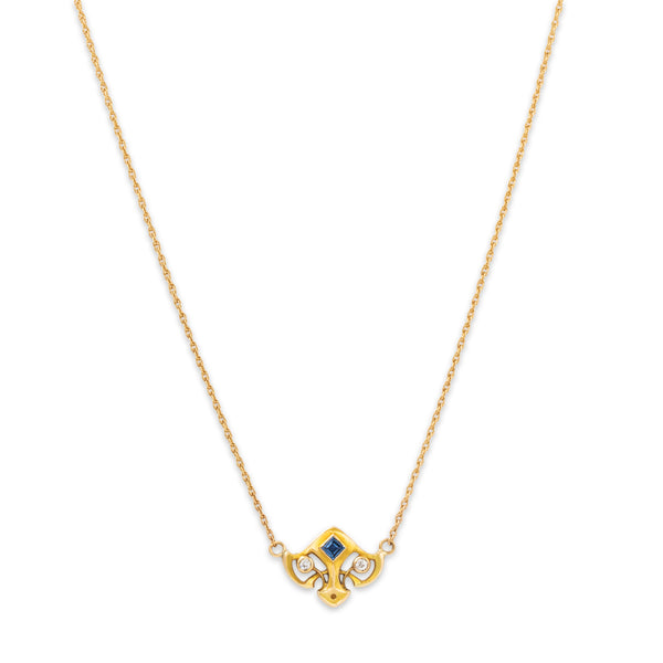 Antique 14k Yellow Gold Synthetic Sapphire Natural Diamond Necklace 17