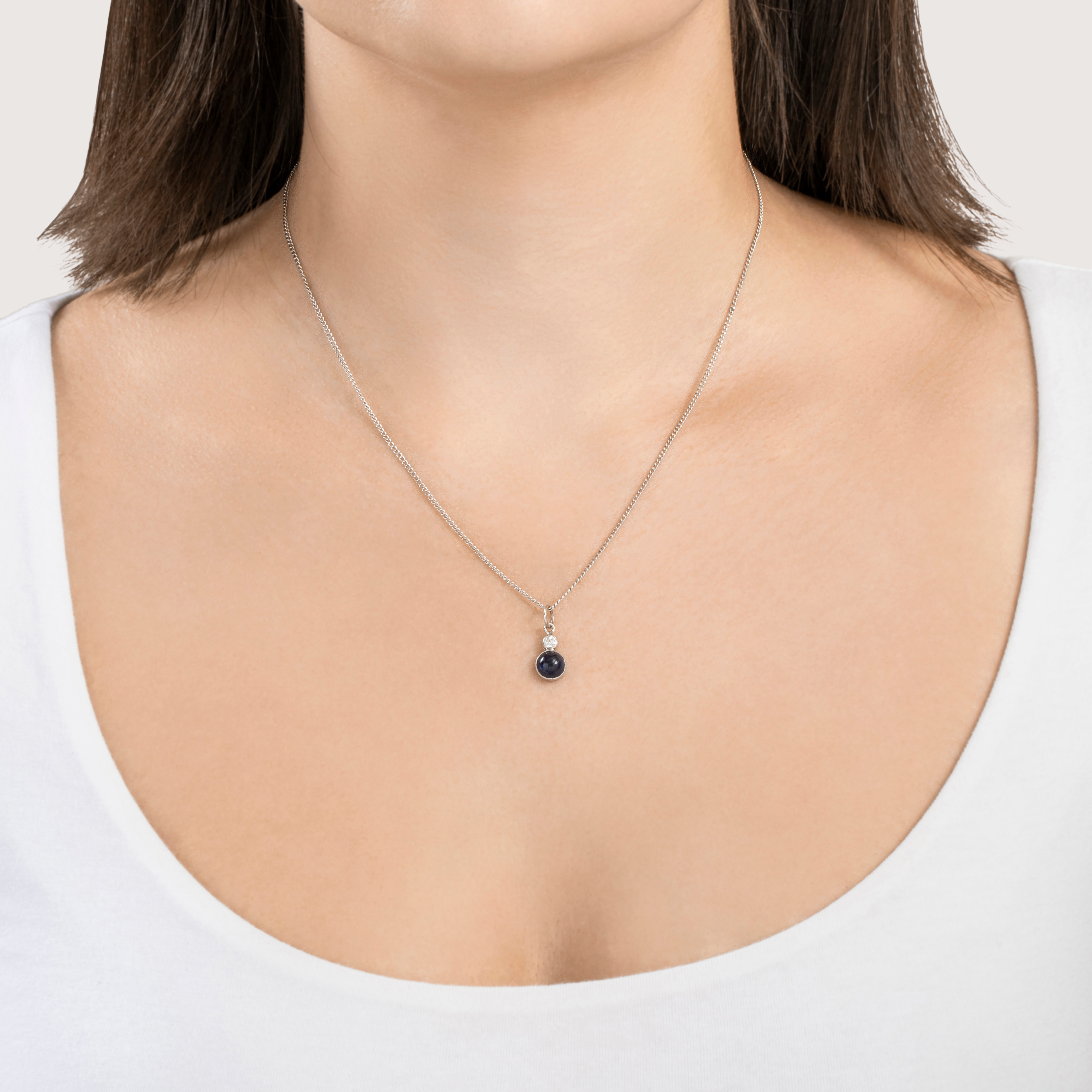 Antique Platinum 1.65ct Blue Synthetic Sapphire Natural Old Mine Diamond Pendant
