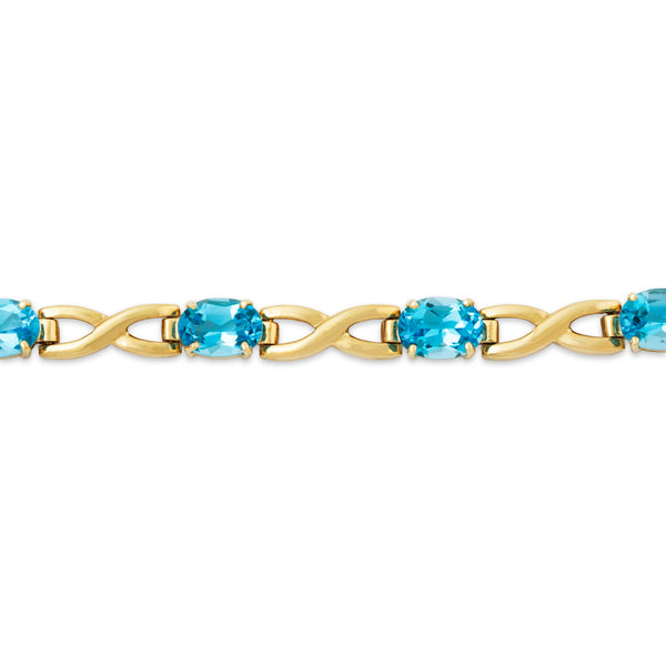 Vintage 14k Yellow Gold 9cttw Blue Topaz Crossing Link Line Bracelet 7