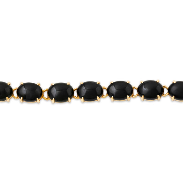 Vintage 14k Yellow Gold 9.7ct Black Nephrite Jade Heart Link Bracelet 6.5