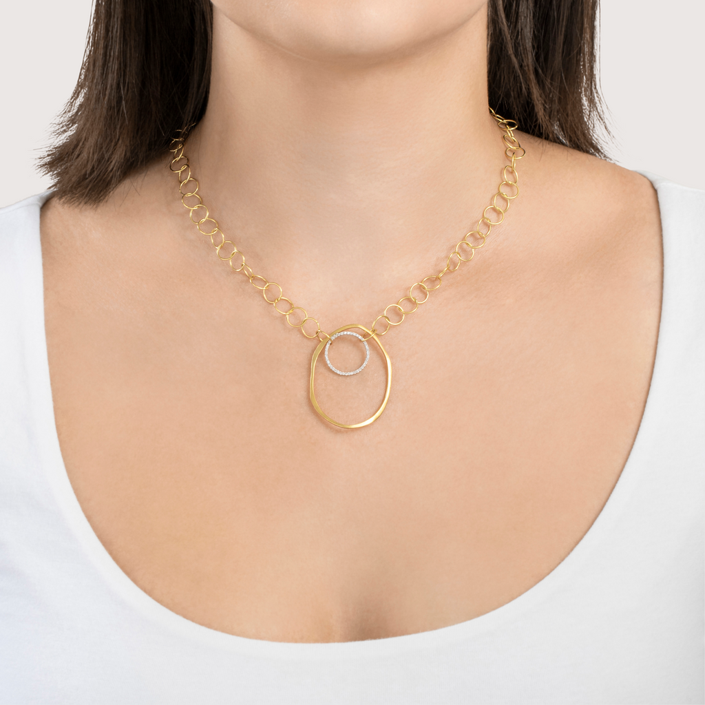 Estate Italian 14k Yellow Gold .215cttw Diamond Artistic Link Necklace 16.5"