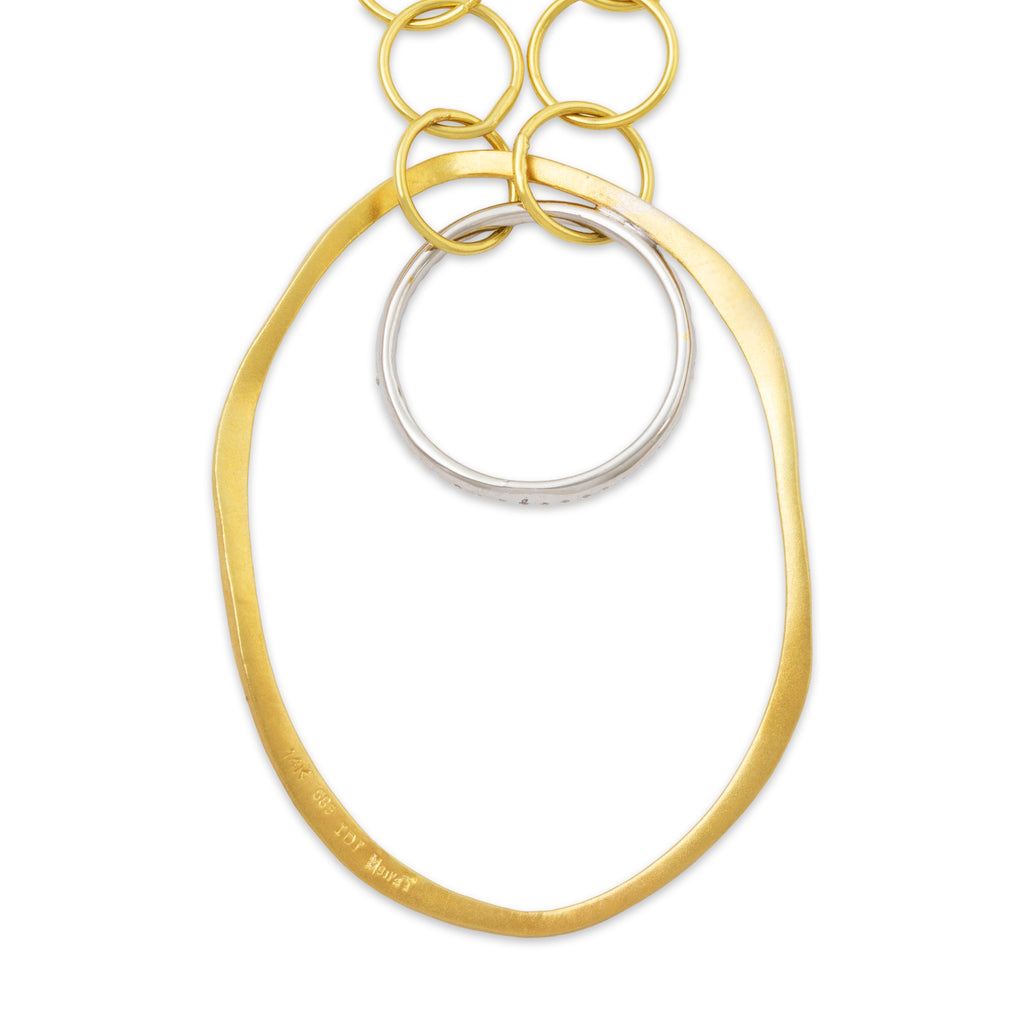 Estate Italian 14k Yellow Gold .215cttw Diamond Artistic Link Necklace 16.5"