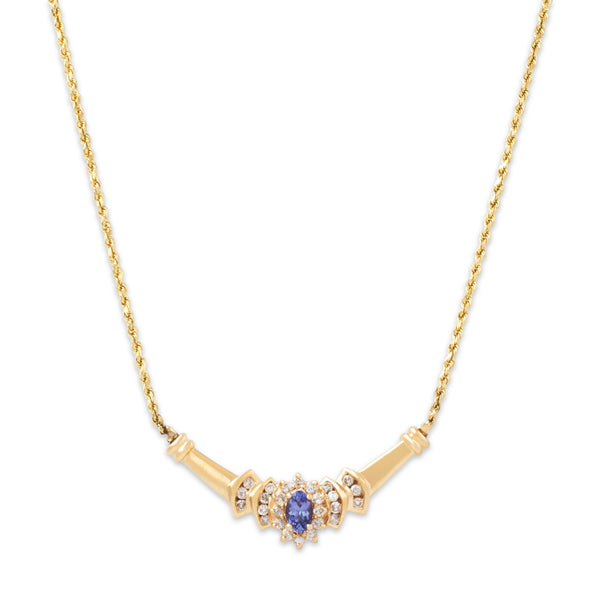 Vintage 14k Yellow Gold Tanzanite .416cttw Diamond Halo Necklace 17.25