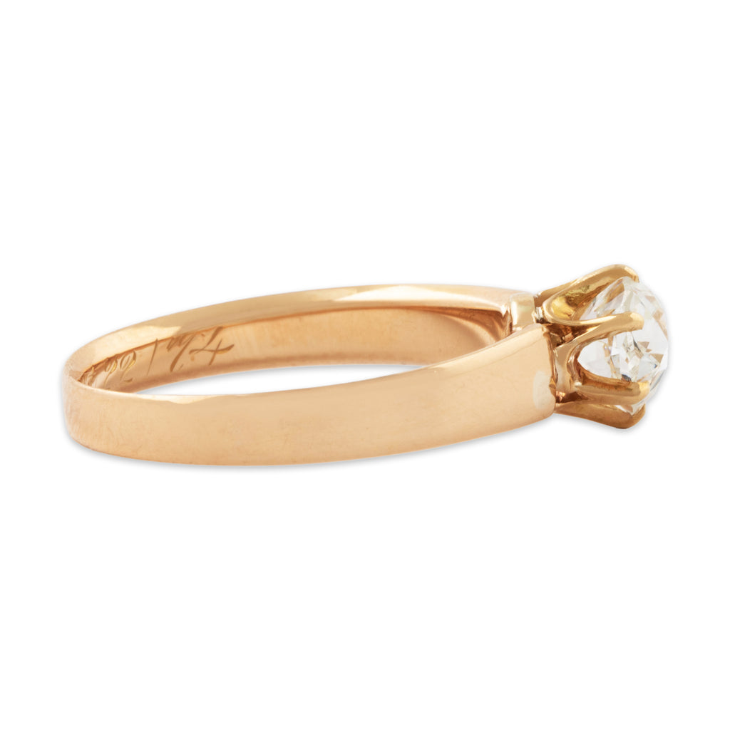 Antique Edwardian 18k Rosy Yellow Gold .97ct Old Mine Diamond Superb Ring 6.50