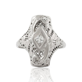 Antique Art Deco 18k White Gold Diamond Openwork Swirling Trio Ring 5.75