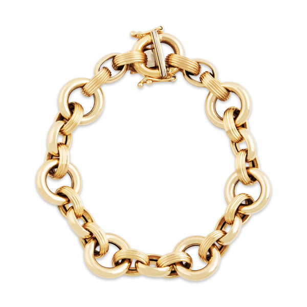 Vintage Italian 14k Yellow Gold Chunky Mixed Link Bracelet 6.5