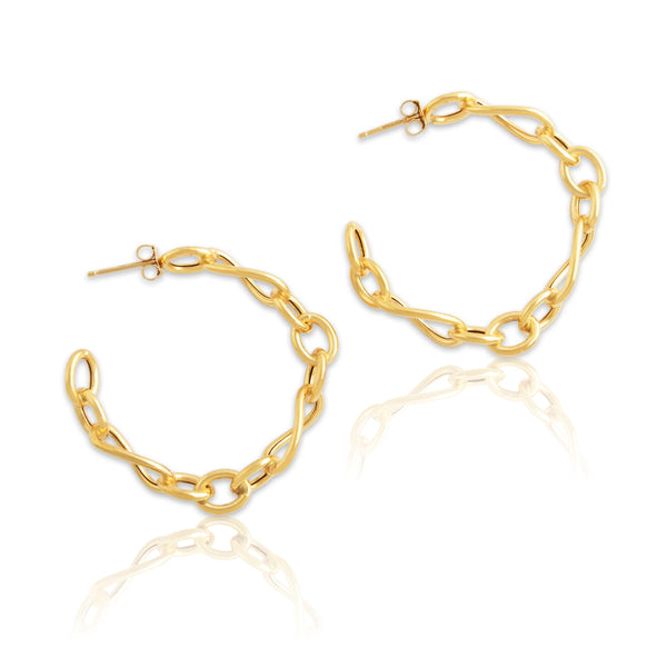 Vintage Large 18k Yellow Gold Wonderful Chain Link Hoop Earrings