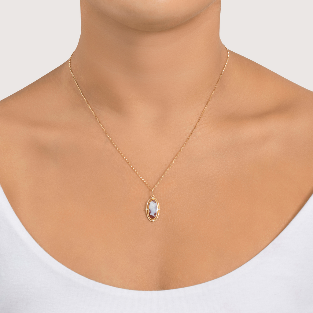 Antique 10k Yellow Gold Hardstone Pearl Carved Cameo Charm / Pendant