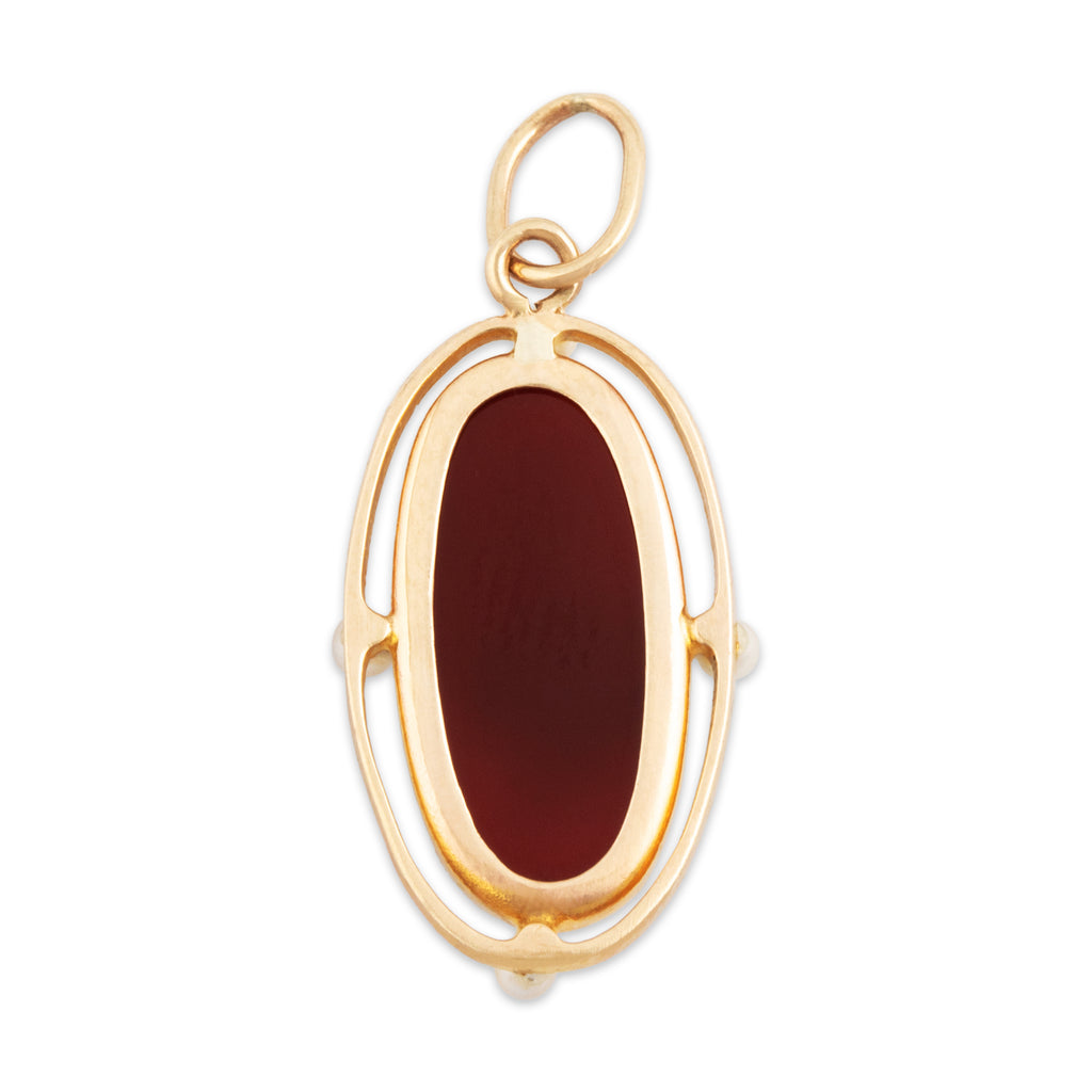 Antique 10k Yellow Gold Hardstone Pearl Carved Cameo Charm / Pendant