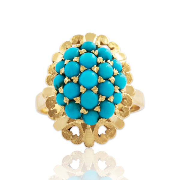 Vintage 18k Yellow Gold 2cttw Turquoise Bubble Cluster Cocktail Ring 7.50