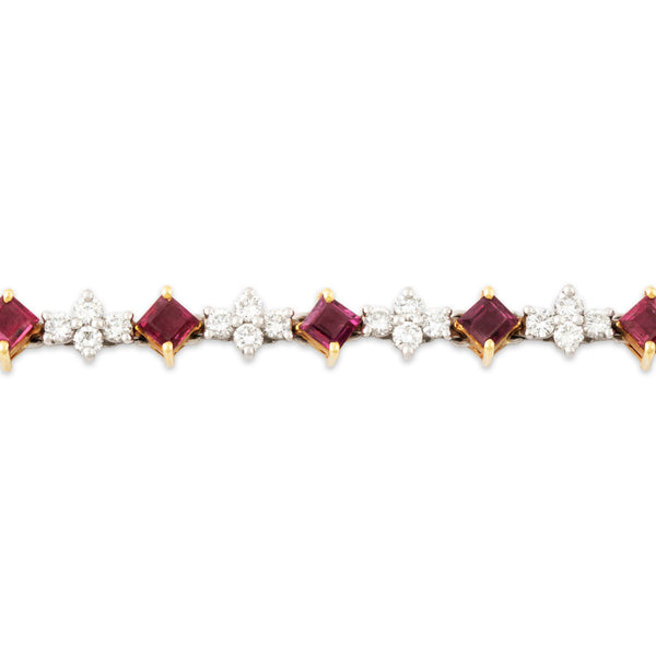 Vintage Platinum & 18k Yellow Gold 3.6cttw Ruby 2.34cttw Diamond Bracelet 6.5
