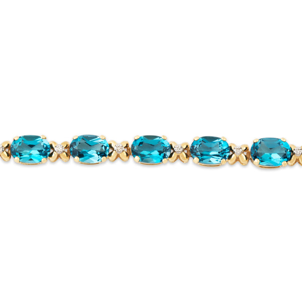 Vintage 14k Yellow Gold 13.5cttw Blue Topaz Diamond Line Bracelet 7.75