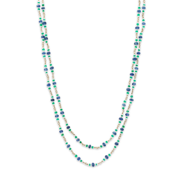 Vintage 14k Yellow Gold Blue Sapphire Emerald Pearl Long Layering Necklace 31