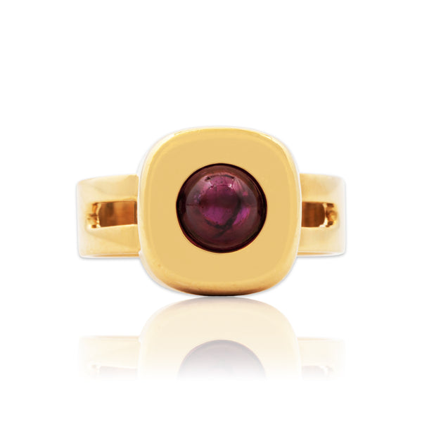 Vintage Heavy 18k Yellow Gold 1.44ct Rhodolite Garnet Modernist Ring 5.25
