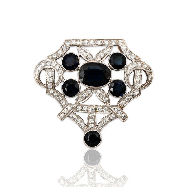 Vintage Large 14k White & Yellow Gold 5.4cttw Sapphire Diamond Slide Pendant