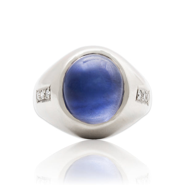 Vintage Heavy 14k White Gold Synthetic Star Sapphire Diamond Statement Ring