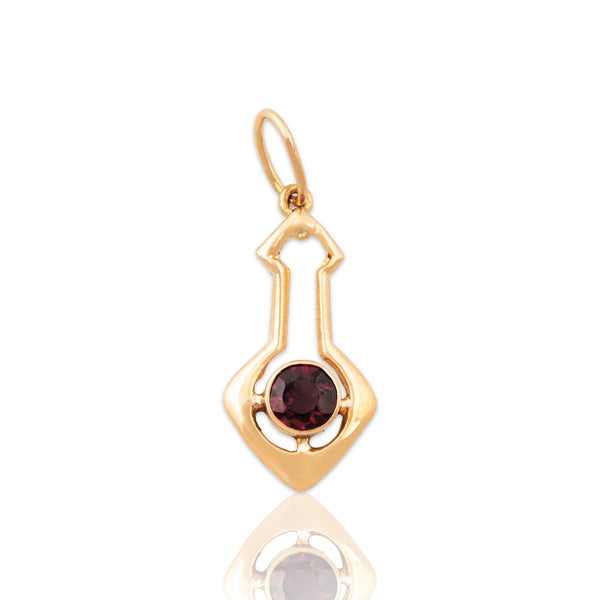 Antique 10k Yellow Gold Garnet Geometric Charm / Pendant