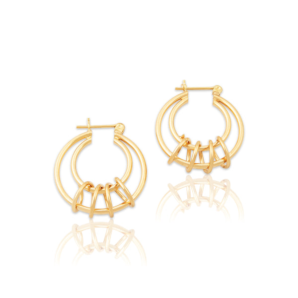 Vintage 14k Yellow Gold Spiraling Circles Hoop Earrings