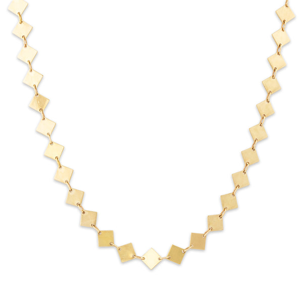 Vintage Italian 14k Yellow Gold Shiny Square Link Necklace 16.75