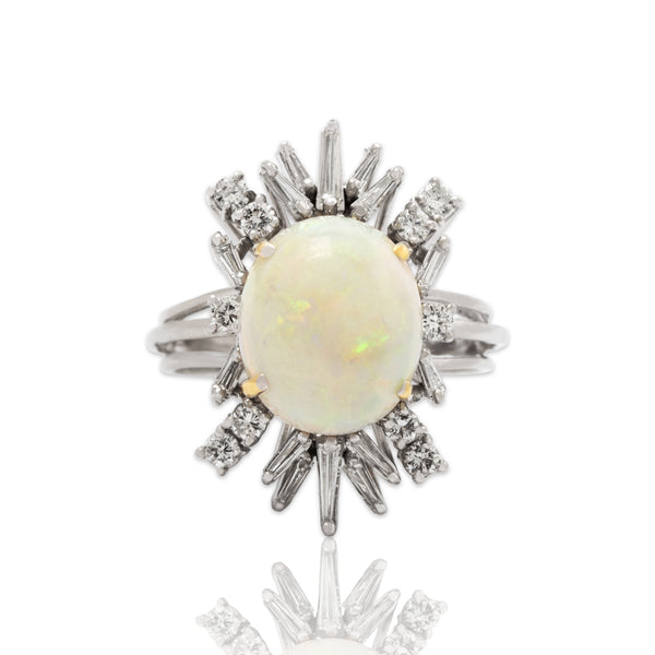 Vintage 14k White Gold 4.8ct Opal Diamond Fantastic Starburst Cocktail Ring 8.00