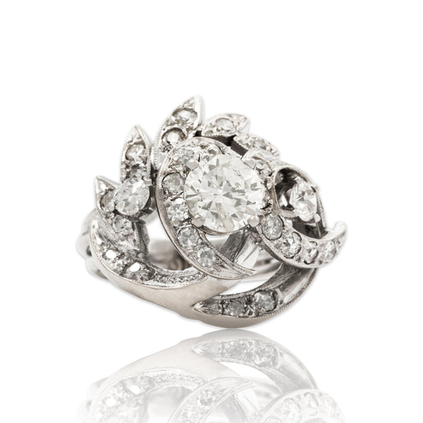 Vintage 14k White Gold 2.221cttw Diamond Stunning Swirl Ring 7.00
