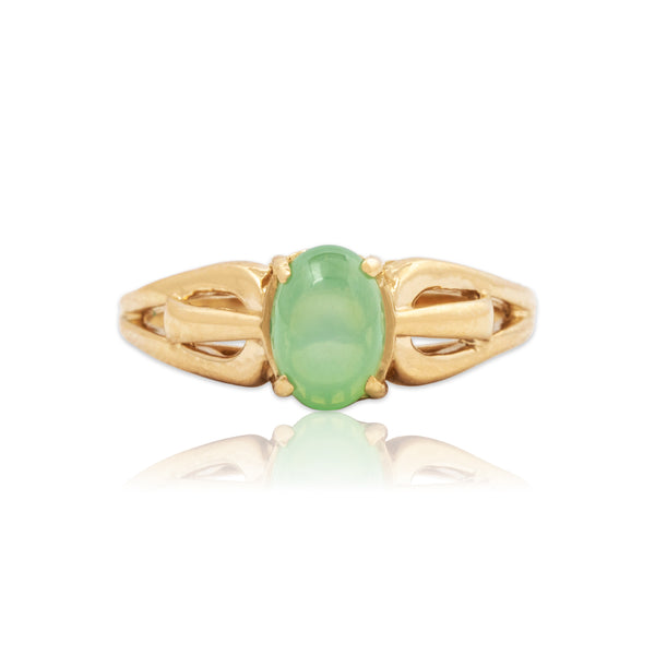 Vintage 14k Yellow Gold Green Synthetic Star Sapphire Misty Cabochon Ring 6.00