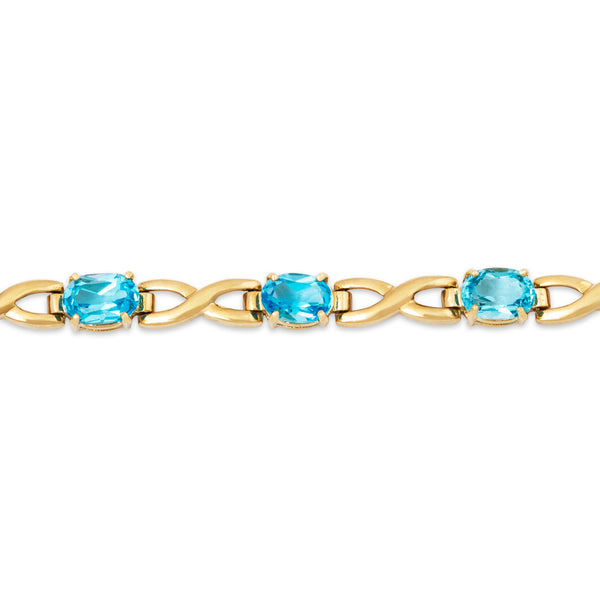 Vintage 14k Yellow Gold 9cttw Blue Topaz Chic Crossing Link Bracelet 7.25