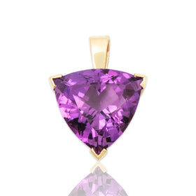 Vintage 14k Yellow Gold 10ct Amethyst Chic Trilliant Statement Pendant