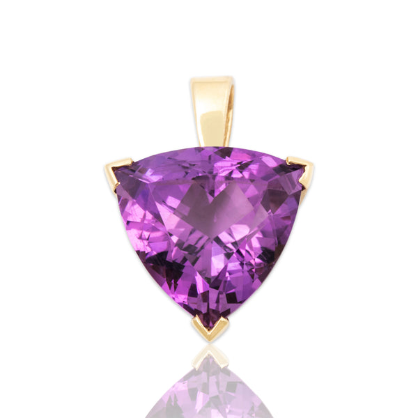 Vintage 14k Yellow Gold 10ct Amethyst Chic Trilliant Statement Pendant