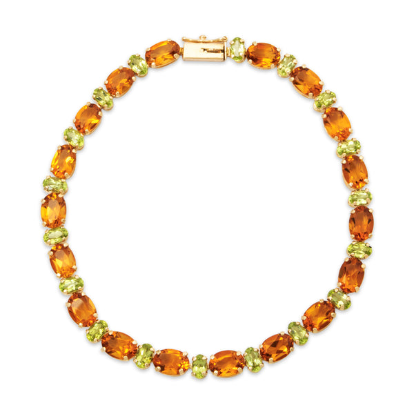 Vintage 14k Yellow Gold Citrine Peridot Alternating Line Bracelet 8
