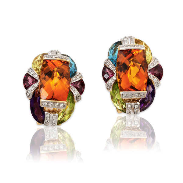 Vintage 18k Yellow Gold Multistone Fantastic Statement Earrings