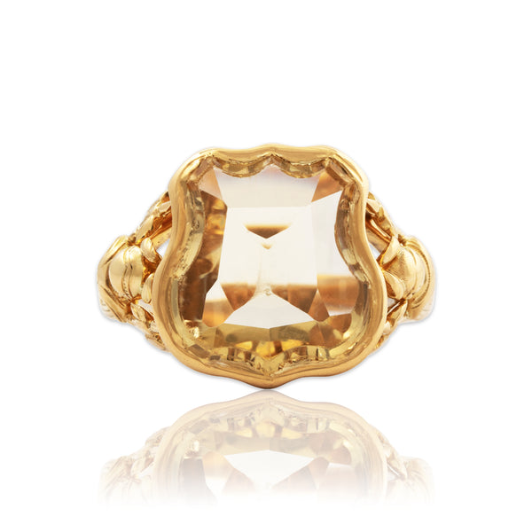 Antique Heavy 18k Yellow Gold Citrine Spectacular Shield & Knights Ring