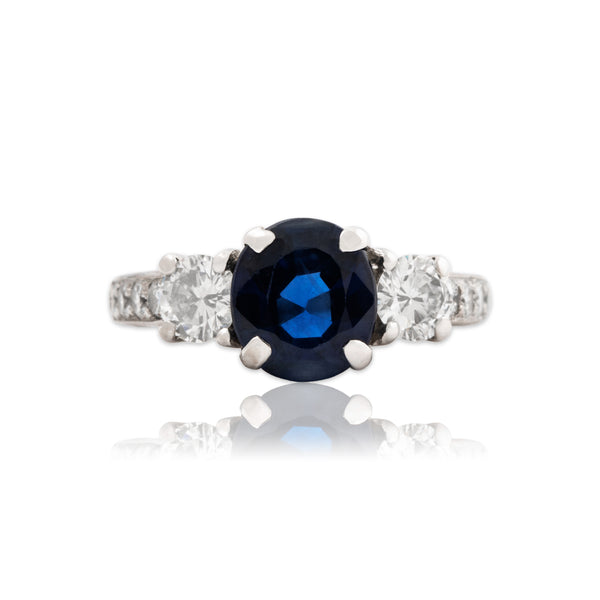 Vintage 14k White Gold 1.9ct Blue Sapphire .684cttw Diamond Starlight Ring 4.75