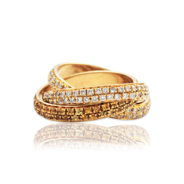 Vintage Italian 18k Yellow Gold Diamond Yellow Sapphire Interlinking Ring 5.50