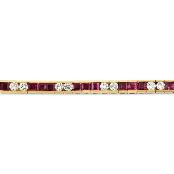 Vintage 18k Yellow Gold 3.8cttw Ruby 1.932cttw Diamond Fantastic Line Bracelet 7