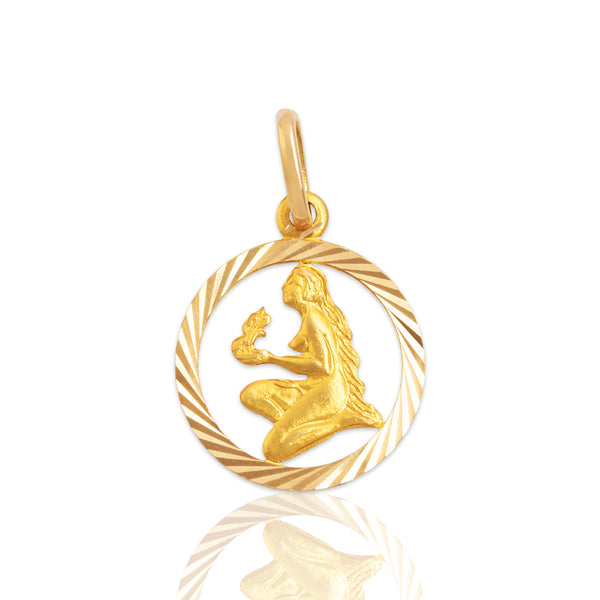 Vintage Italian 18k Yellow Gold Aquarius Zodiac Sign Pendant / Charm