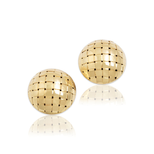 Vintage Italian 14k Yellow Gold Woven Circle Omega Back Chic Earrings