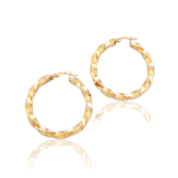 Vintage Italian 14k Yellow Gold Spiraling Twists Hoop Earrings