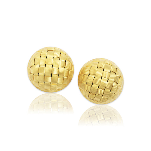 Vintage Italian 18k Yellow Gold Wonderful Satin Basket Omega Back Earrings