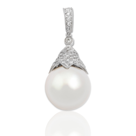 Vintage 18k White Gold Pearl Diamond Spectacular Enhancer Pendant