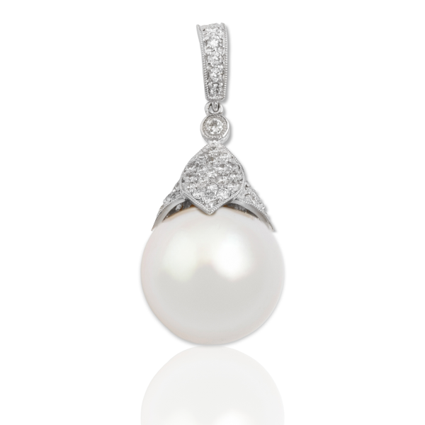 Vintage 18k White Gold Pearl Diamond Spectacular Enhancer Pendant