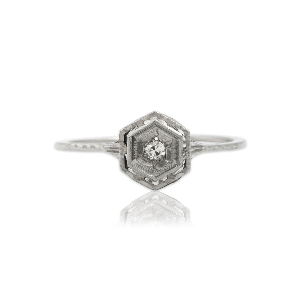 Antique Art Deco 18k White Gold Diamond Dainty Solitaire Ring 5.00