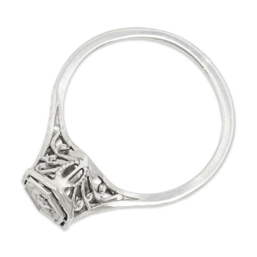 Antique Art Deco 18k White Gold Diamond Dainty Solitaire Ring 5.00