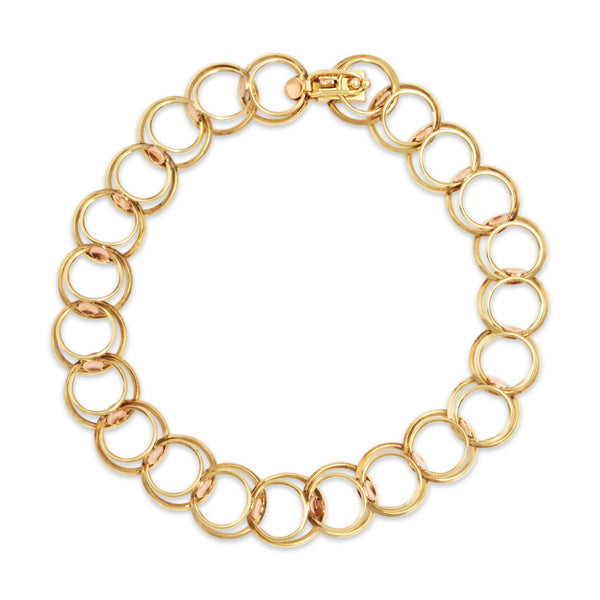 Vintage Lightweight 14k Yellow & Rose Gold Concentric Circle Link Bracelet 7.25