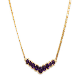 Vintage 14k Yellow Gold Amethyst Diamond Royal Purple Chevron Necklace 18"