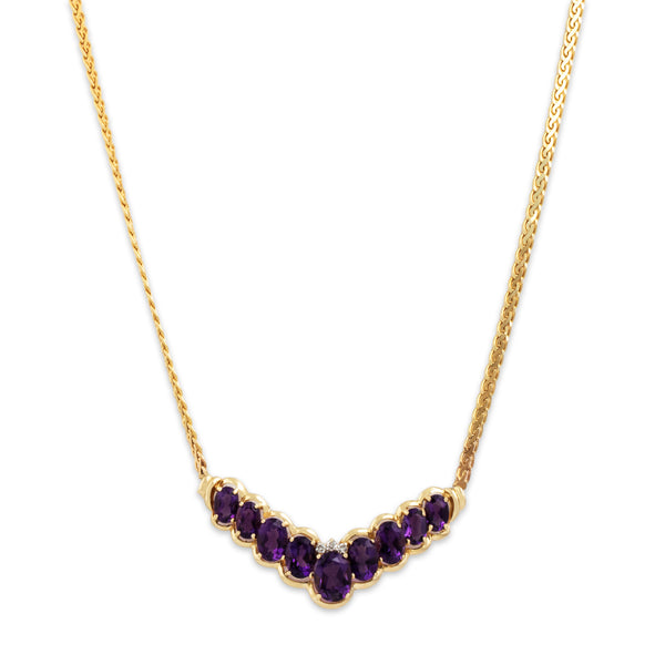 Vintage 14k Yellow Gold Amethyst Diamond Royal Purple Chevron Necklace 18