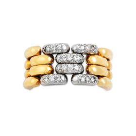 Vintage Italian Heavy 18k Yellow & White Gold Diamond Chain Link Ring 6.50