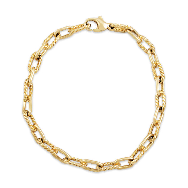 Vintage Tiffany & Co. 14k Yellow Gold Dual-Texture Cable Link Bracelet 6.75