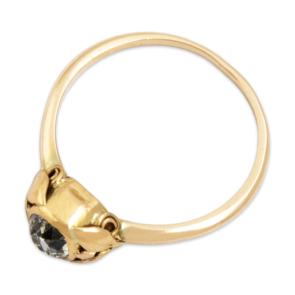 Antique 14k Yellow Gold .76ct Old Mine Diamond Botanical Bezel Solitaire Ring 7.50